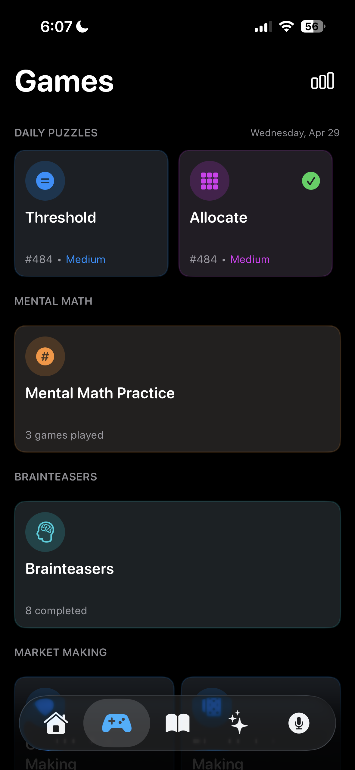 Mental math game in progress